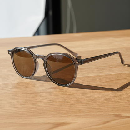 Cherry Brown Tinted Lens Sunglasses - Grey Geometric TR90 Frame - Lifestyle Shot