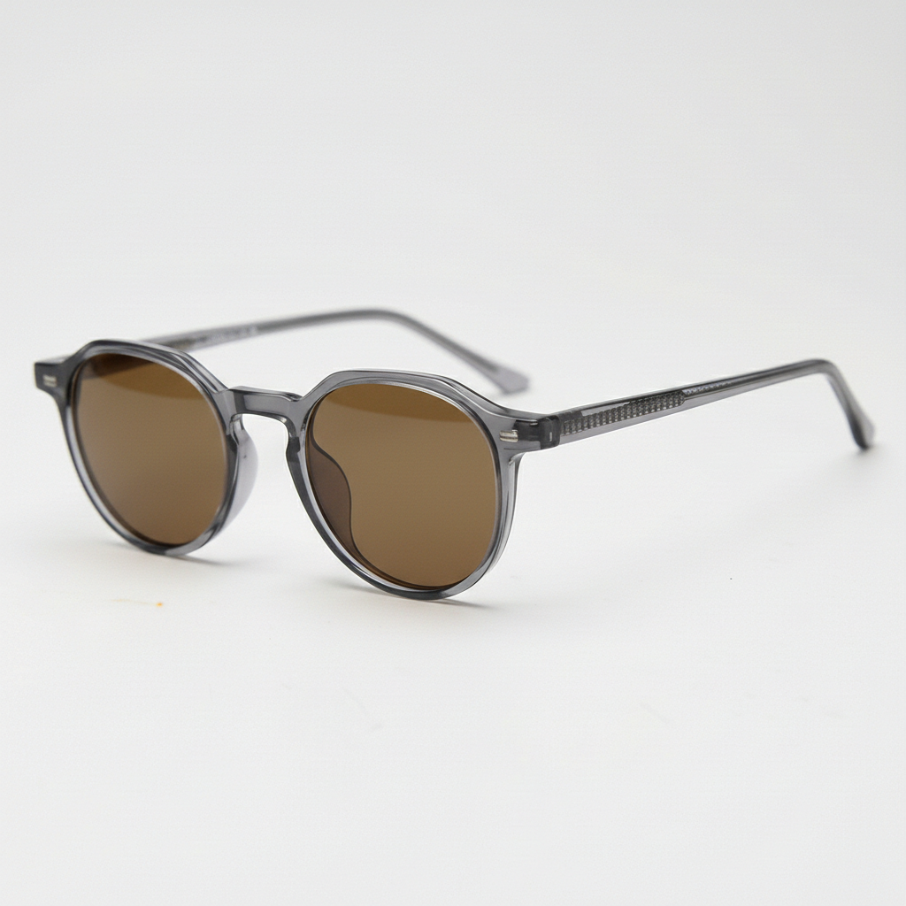 Cherry Brown Tinted Lens Sunglasses - Grey Geometric TR90 Frame - Side View