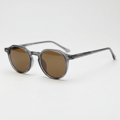 Cherry Brown Tinted Lens Sunglasses - Grey Geometric TR90 Frame - Side View