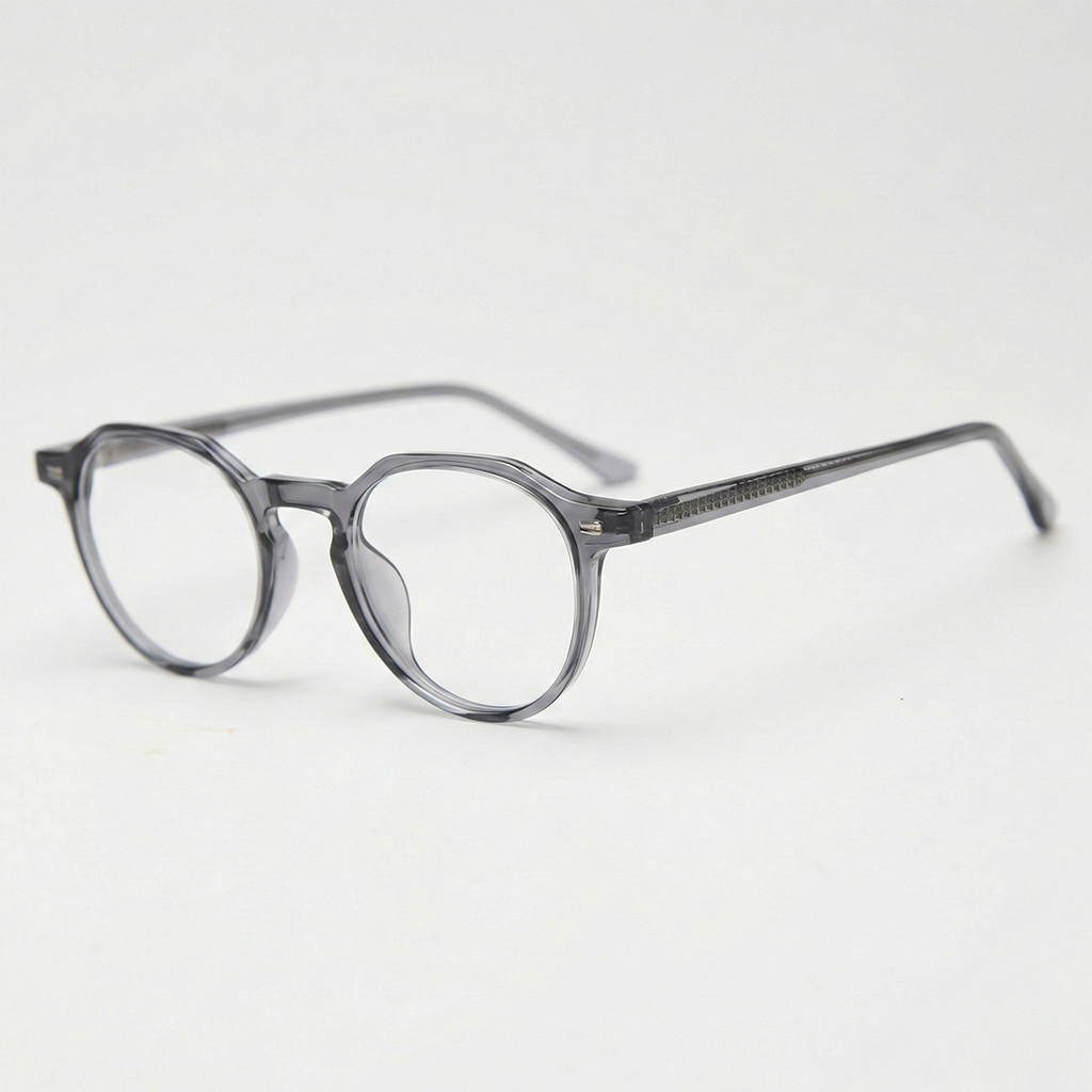 Cherry Clear Lens Glasses - Grey Geometric TR90 Frame - Side View