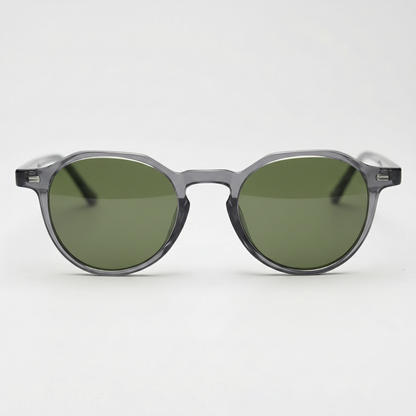 Cherry Green Tinted Lens Sunglasses - Grey Geometric TR90 Frame - Front View