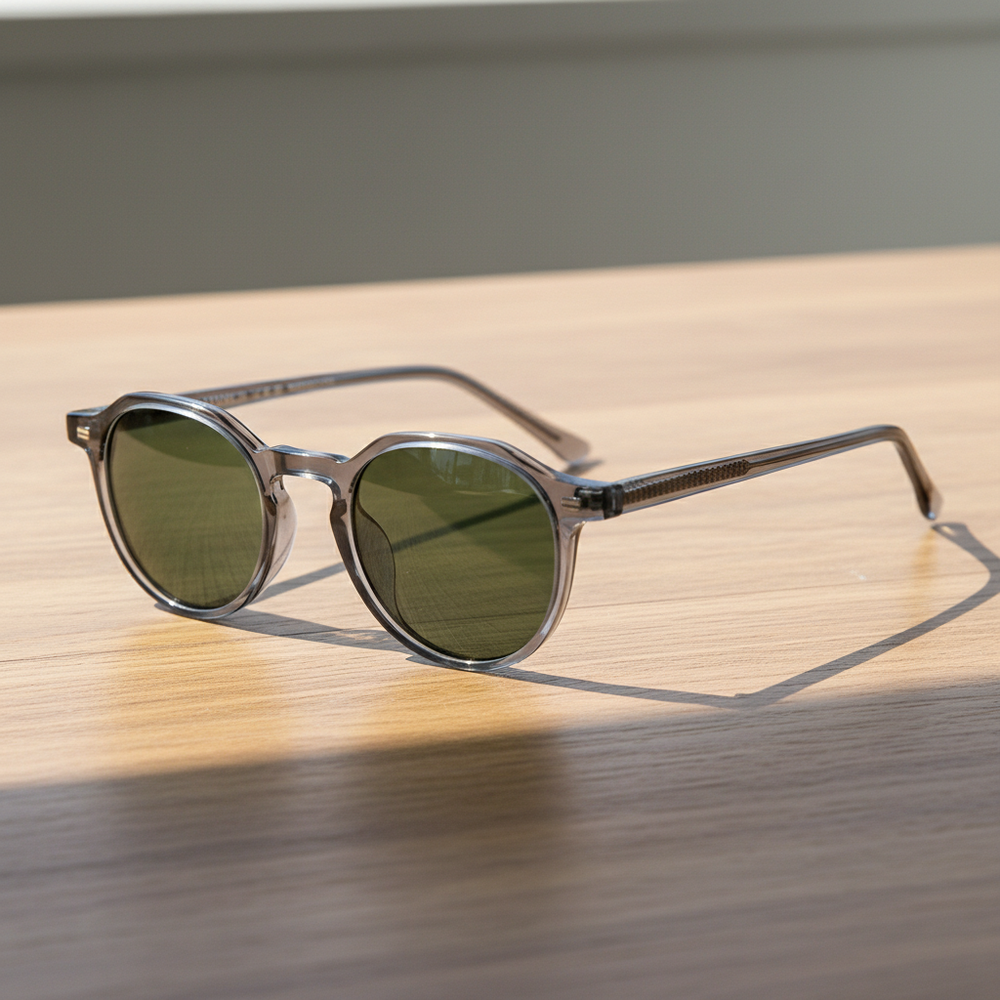 Cherry Green Tinted Lens Sunglasses - Grey Geometric TR90 Frame