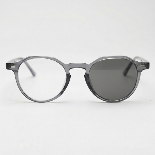 Cherry Grey Photochromic Lens Glasses - Grey Geometric TR90 Frame - Front View