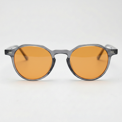 Cherry Orange Tinted Lens Sunglasses - Grey Geometric TR90 Frame - Front View