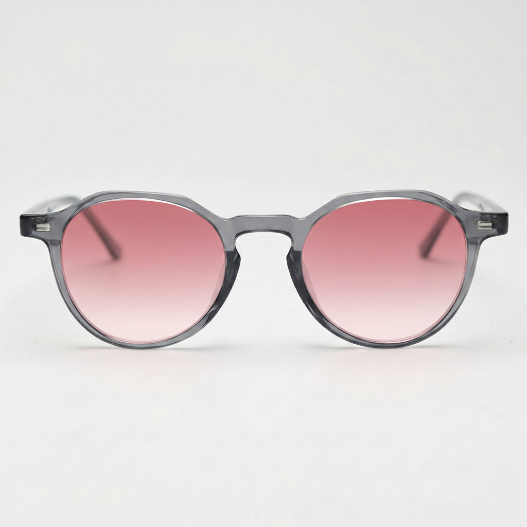 Cherry Pink Gradient Lens Sunglasses - Grey Geometric TR90 Frame - Front View