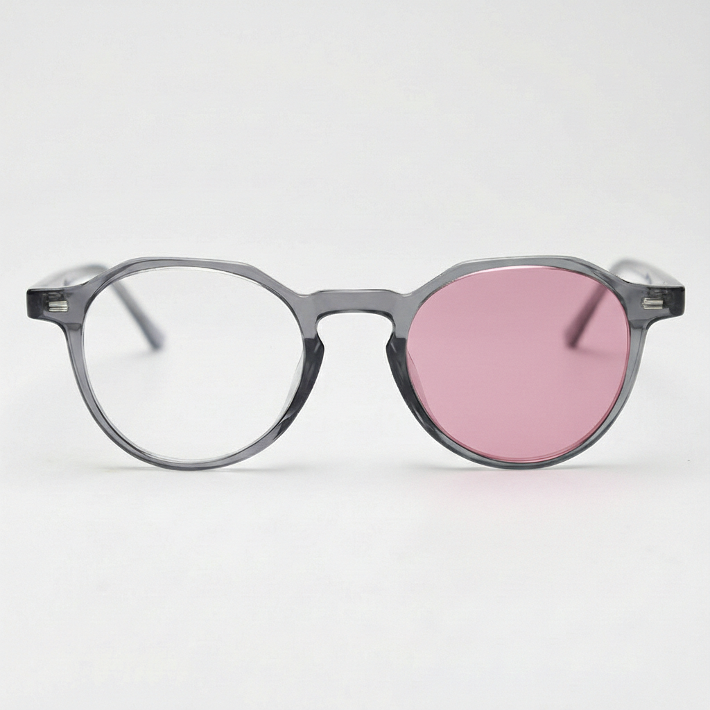 Cherry Pink Photochromic Lens Glasses - Grey Geometric TR90 Frame - Front View