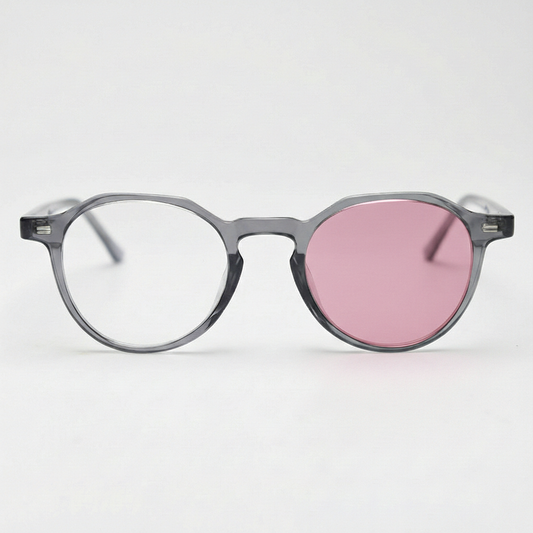 Cherry Pink Photochromic Lens Glasses - Grey Geometric TR90 Frame - Front View
