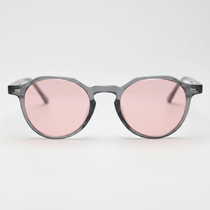 Cherry Pink Tinted Lens Sunglasses - Grey Geometric TR90 Frame - Front View