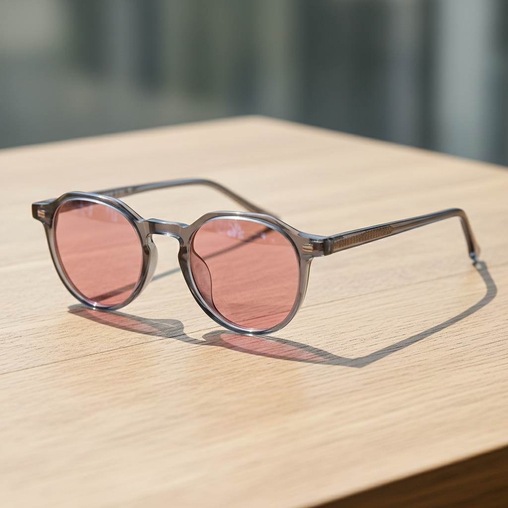 Cherry Pink Tinted Lens Sunglasses - Grey Geometric TR90 Frame - Lifestyle Shot