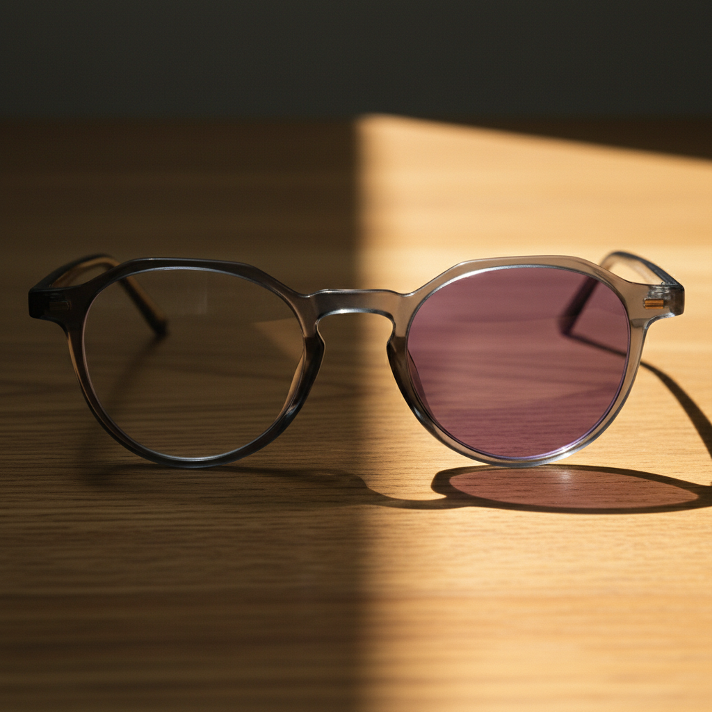 Cherry Purple Photochromic Lens Glasses - Grey Geometric TR90 Frame - Lifestyle Shot