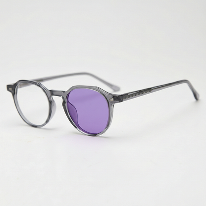 Cherry Purple Photochromic Lens Glasses - Grey Geometric TR90 Frame - Side View