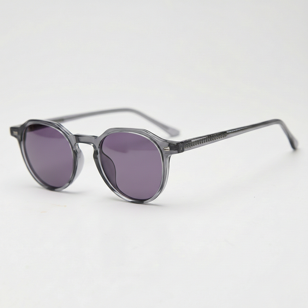 Cherry Purple Tinted Lens Sunglasses - Grey Geometric TR90 Frame - Side View