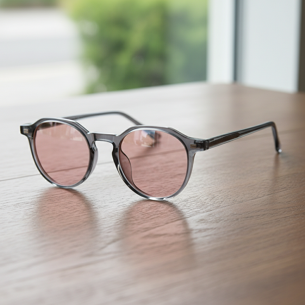 Cherry FL-41 Rose Tinted Lens Glasses - Grey Geometric TR90 Frame