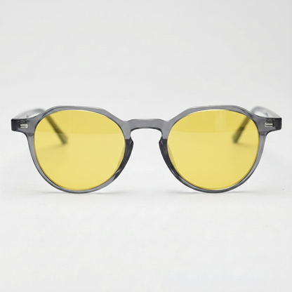 Cherry Yellow Tinted Lens Sunglasses - Grey Geometric TR90 Frame - Front View