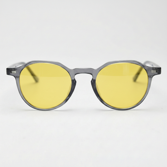 Cherry Yellow Tinted Lens Sunglasses - Grey Geometric TR90 Frame - Front View