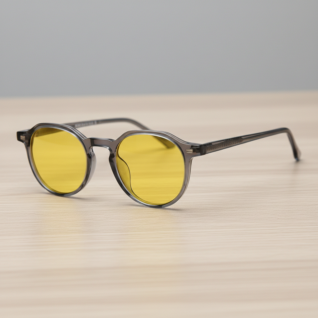 Cherry Yellow Tinted Lens Sunglasses - Grey Geometric TR90 Frame - Lifestyle Shot