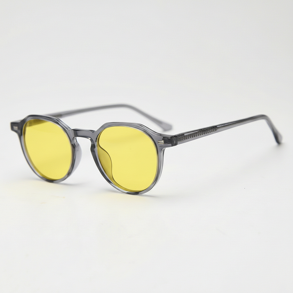 Cherry Yellow Tinted Lens Sunglasses - Grey Geometric TR90 Frame - Side View