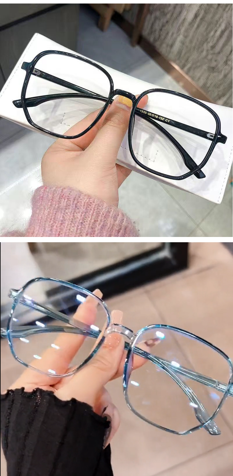 TXOME Big Polygon Blue Clear Glasses