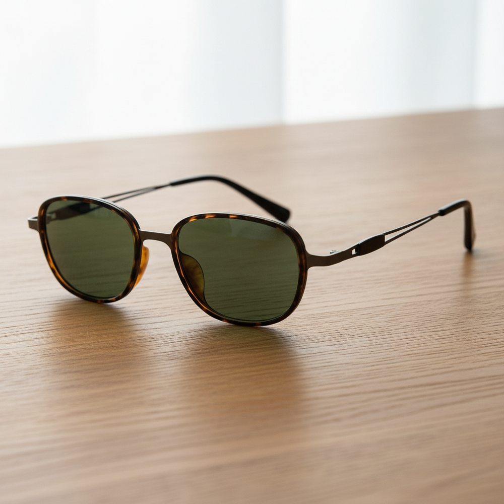 Dale Green Tinted Lens Sunglasses - Tortoise Oval TR90 Frame