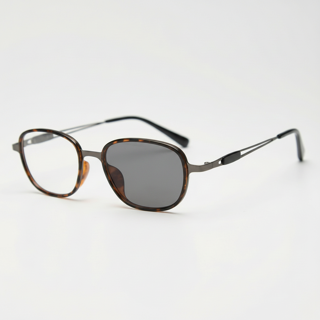 Dale Grey Photochromic Lens Glasses - Tortoise Oval TR90 Frame - Side View