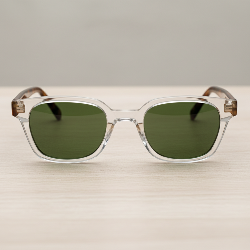 Dana Green Tinted Lens Sunglasses - Clear Square Acetate Frame
