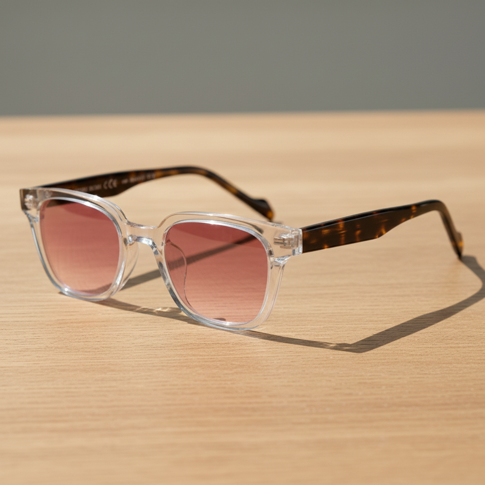 Dana Pink Gradient Lens Sunglasses - Clear Square Acetate Frame