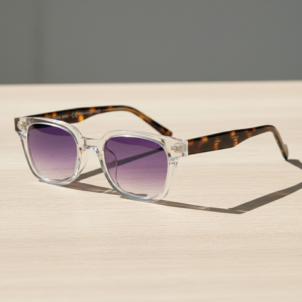 Dana Purple Gradient Lens Sunglasses - Clear Square Acetate Frame