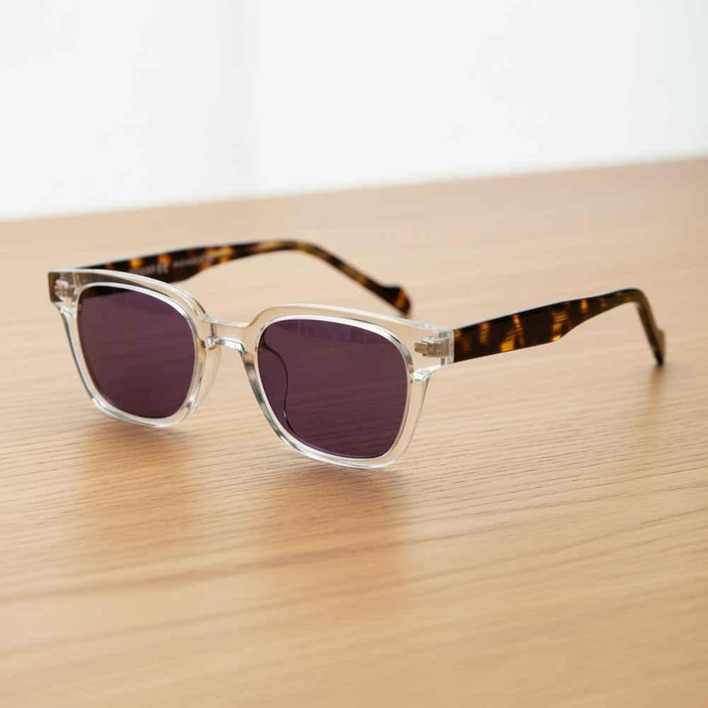 Dana Purple Tinted Lens Sunglasses - Clear Square Acetate Frame