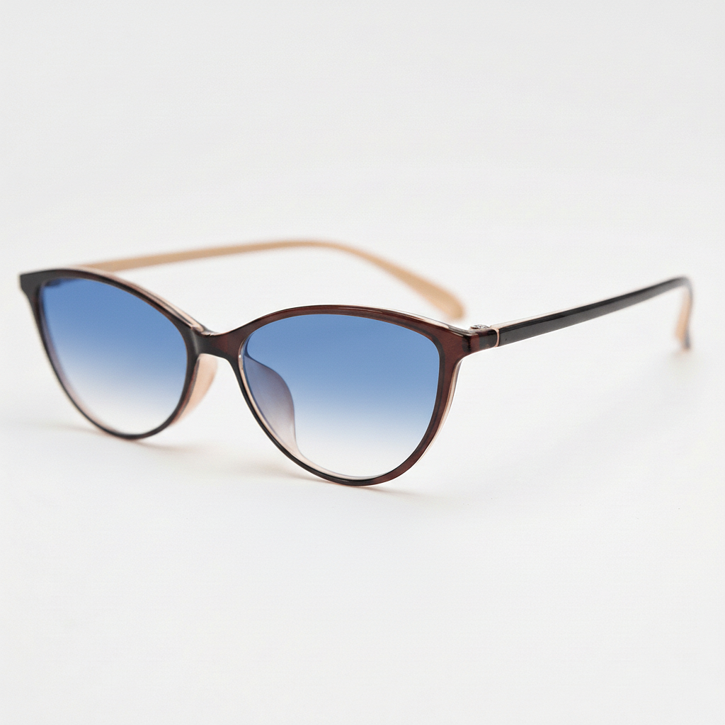Dawn Blue Gradient Lens Sunglasses - Red Cat-eye TR90 Frame - Side View