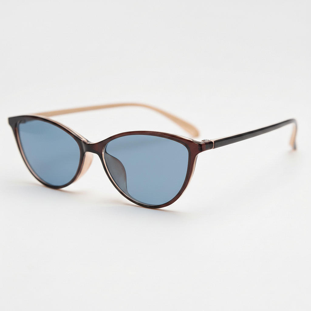 Dawn Blue Tinted Lens Sunglasses - Red Cat-eye TR90 Frame - Side View