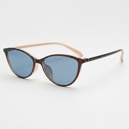 Dawn Blue Tinted Lens Sunglasses - Red Cat-eye TR90 Frame - Side View