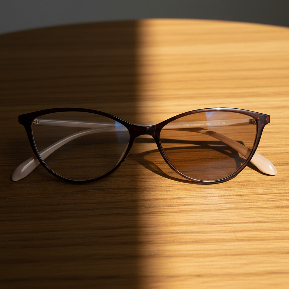 Dawn Brown Photochromic Lens Glasses - Red Cat-eye TR90 Frame