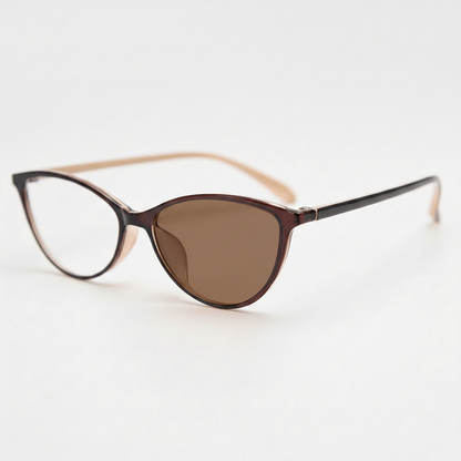 Dawn Brown Photochromic Lens Glasses - Red Cat-eye TR90 Frame - Side View