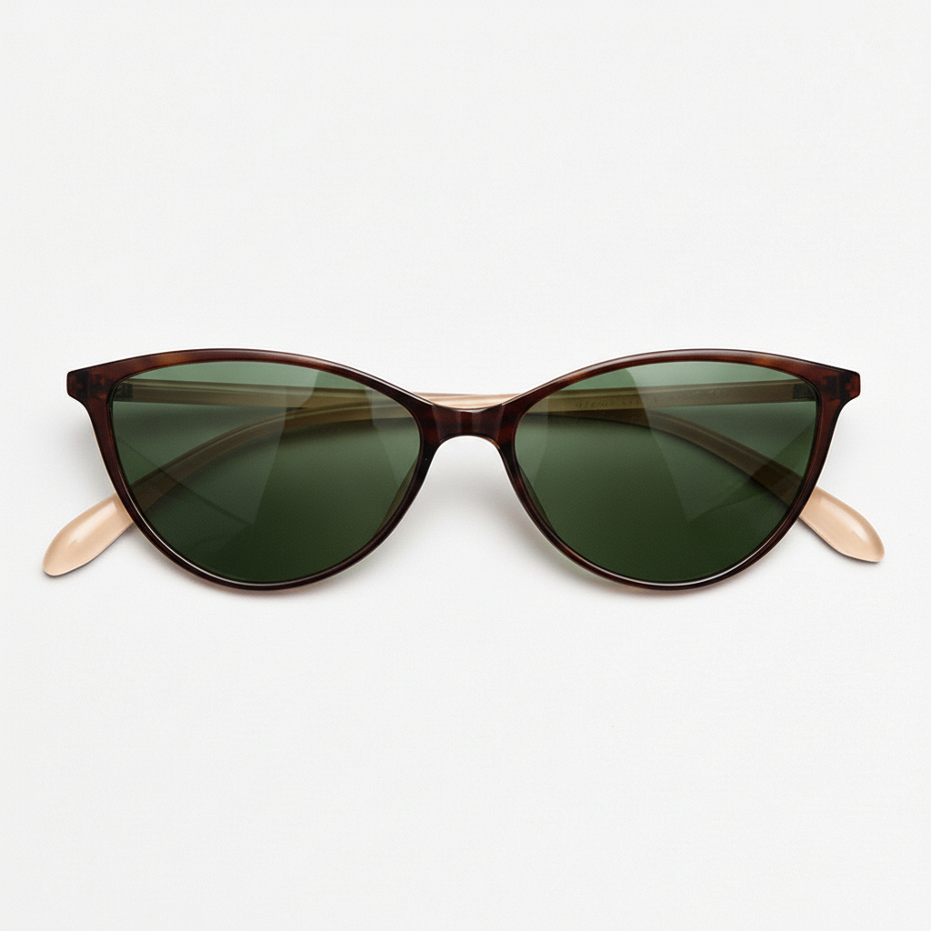 Dawn Green Tinted Lens Sunglasses - Red Cat-eye TR90 Frame - Front View