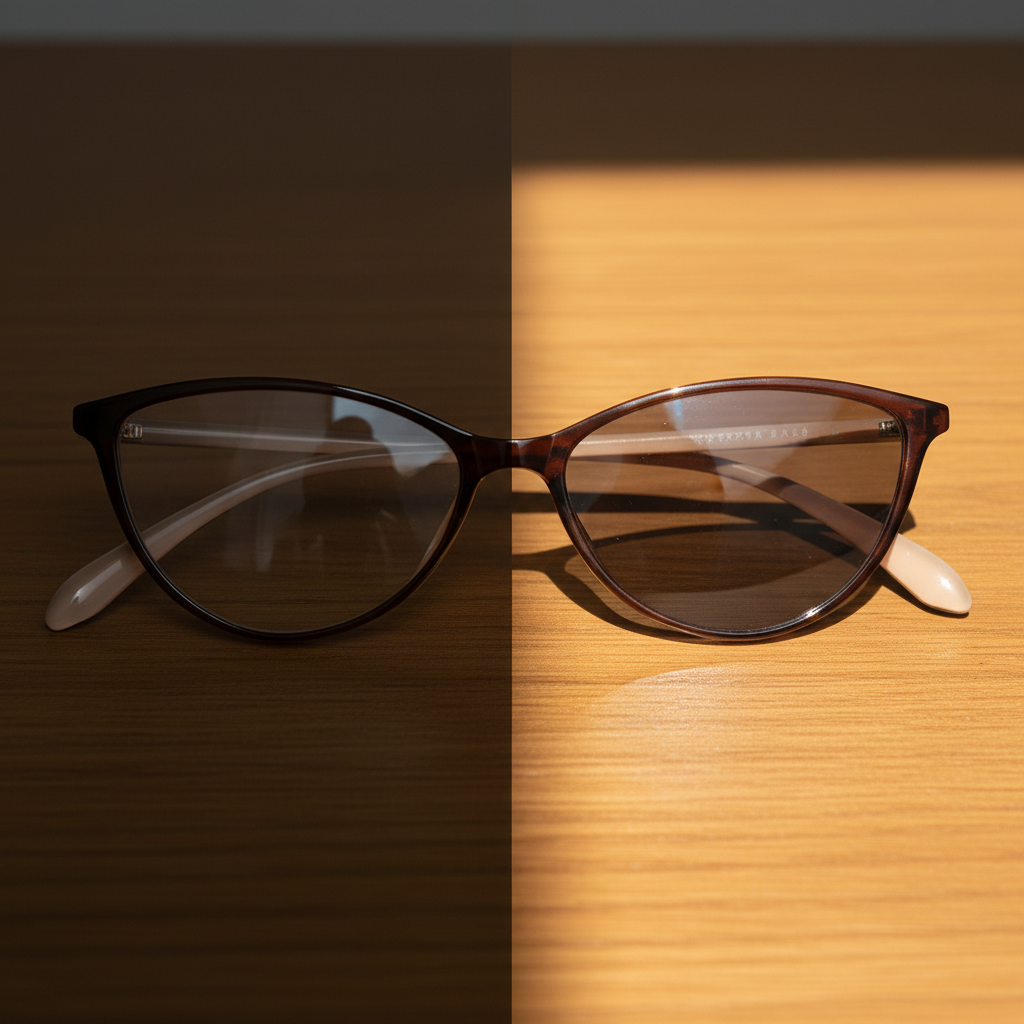 Dawn Grey Photochromic Lens Glasses - Red Cat-eye TR90 Frame - Lifestyle Shot