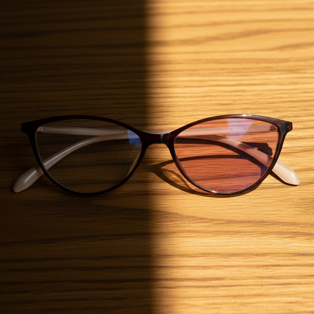 Dawn Pink Photochromic Lens Glasses - Red Cat-eye TR90 Frame