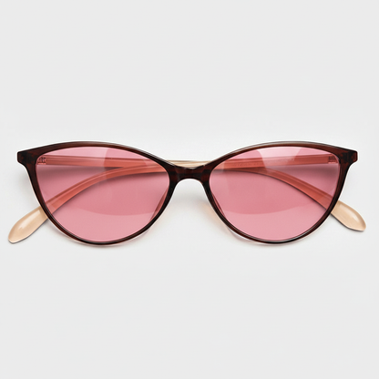 Dawn Pink Tinted Lens Sunglasses - Red Cat-eye TR90 Frame - Front View