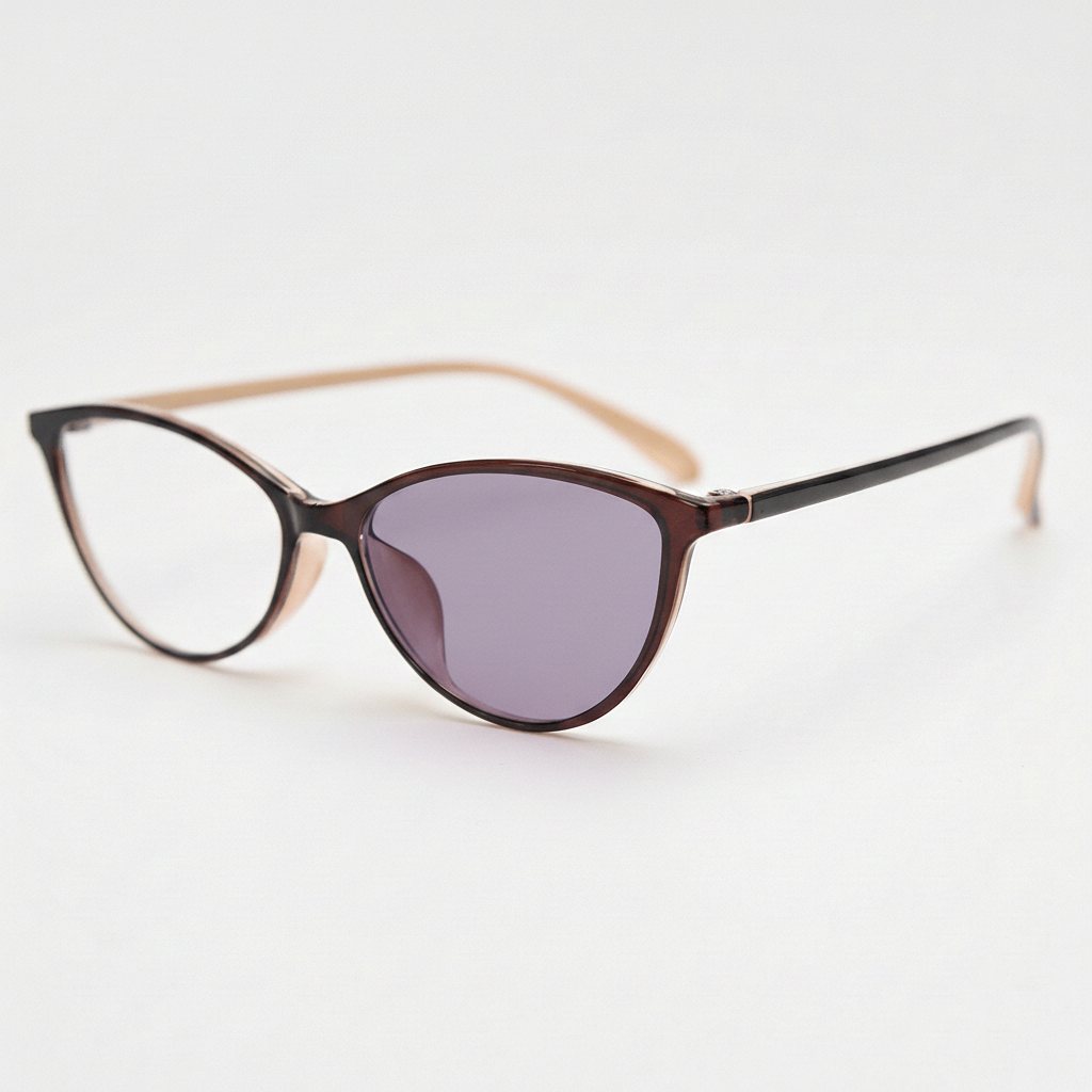 Dawn Purple Photochromic Lens Glasses - Red Cat-eye TR90 Frame - Side View