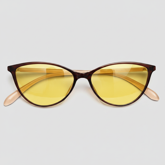 Dawn Yellow Tinted Lens Sunglasses - Red Cat-eye TR90 Frame - Front View