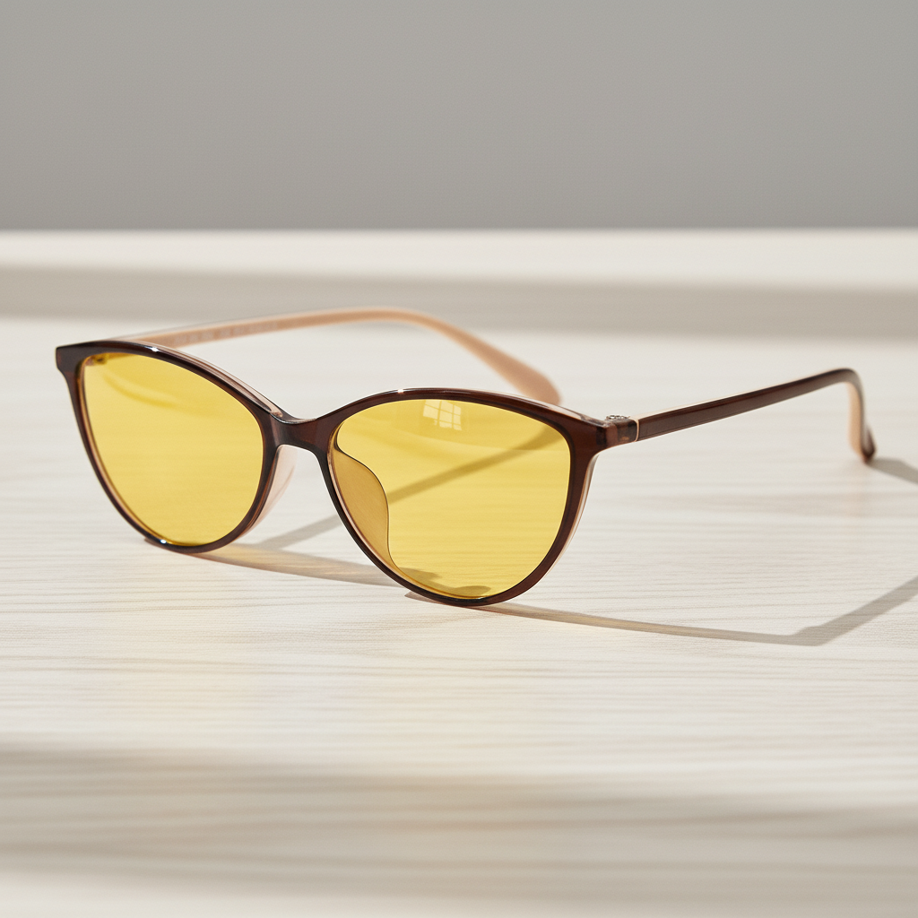 Dawn Yellow Tinted Lens Sunglasses - Red Cat-eye TR90 Frame - Lifestyle Shot