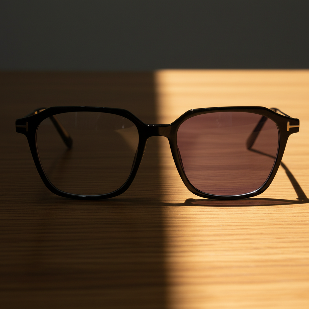 Elma Purple Photochromic Lens Glasses - Black Rectangle TR90 Frame