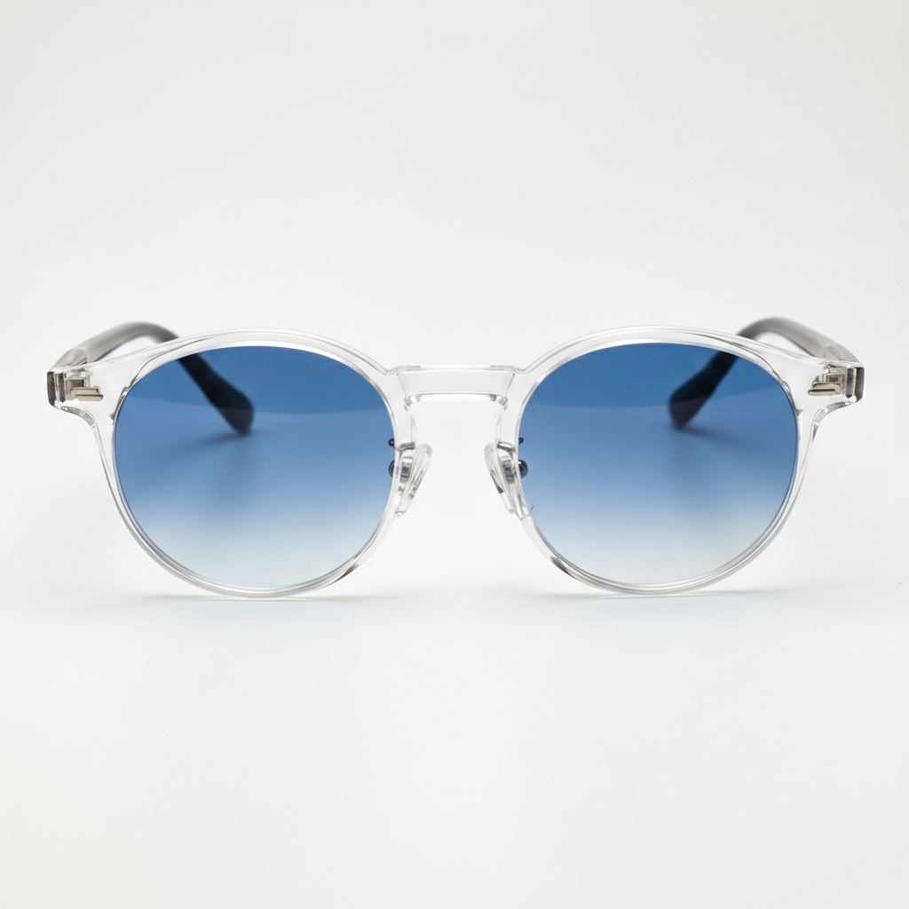 Erin Blue Gradient Lens Sunglasses - Clear Round TR90 Frame - Front View