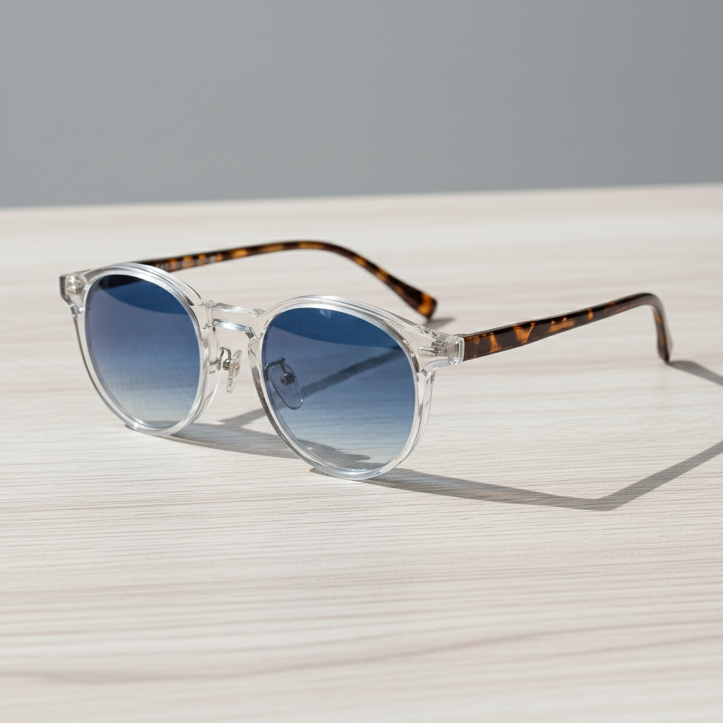 Erin Blue Gradient Lens Sunglasses - Clear Round TR90 Frame - Lifestyle Shot