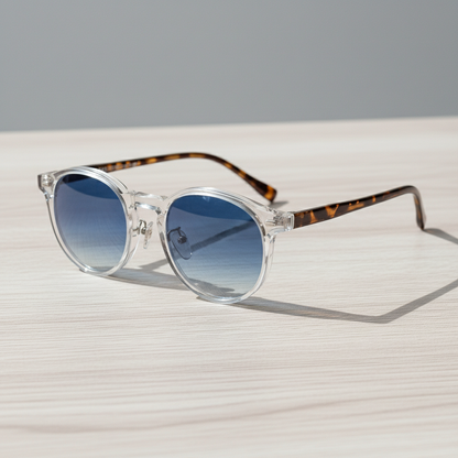 Erin Blue Gradient Lens Sunglasses - Clear Round TR90 Frame - Lifestyle Shot