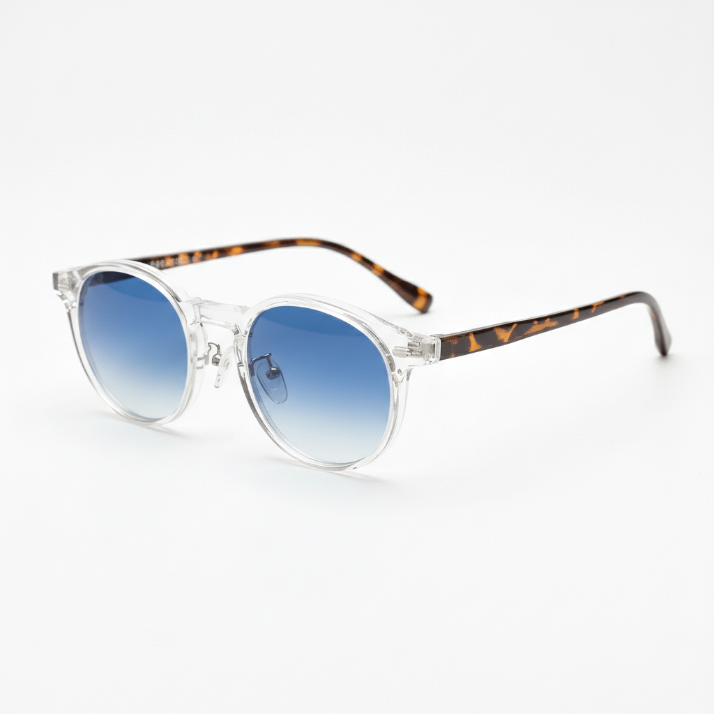 Erin Blue Gradient Lens Sunglasses - Clear Round TR90 Frame - Side View