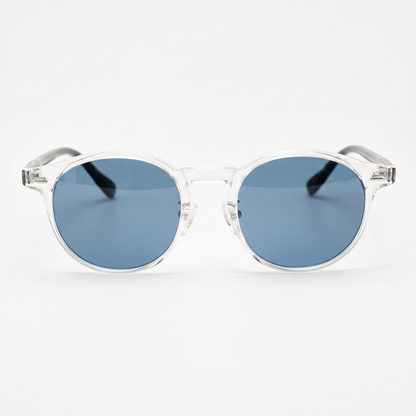 Erin Blue Tinted Lens Sunglasses - Clear Round TR90 Frame - Front View