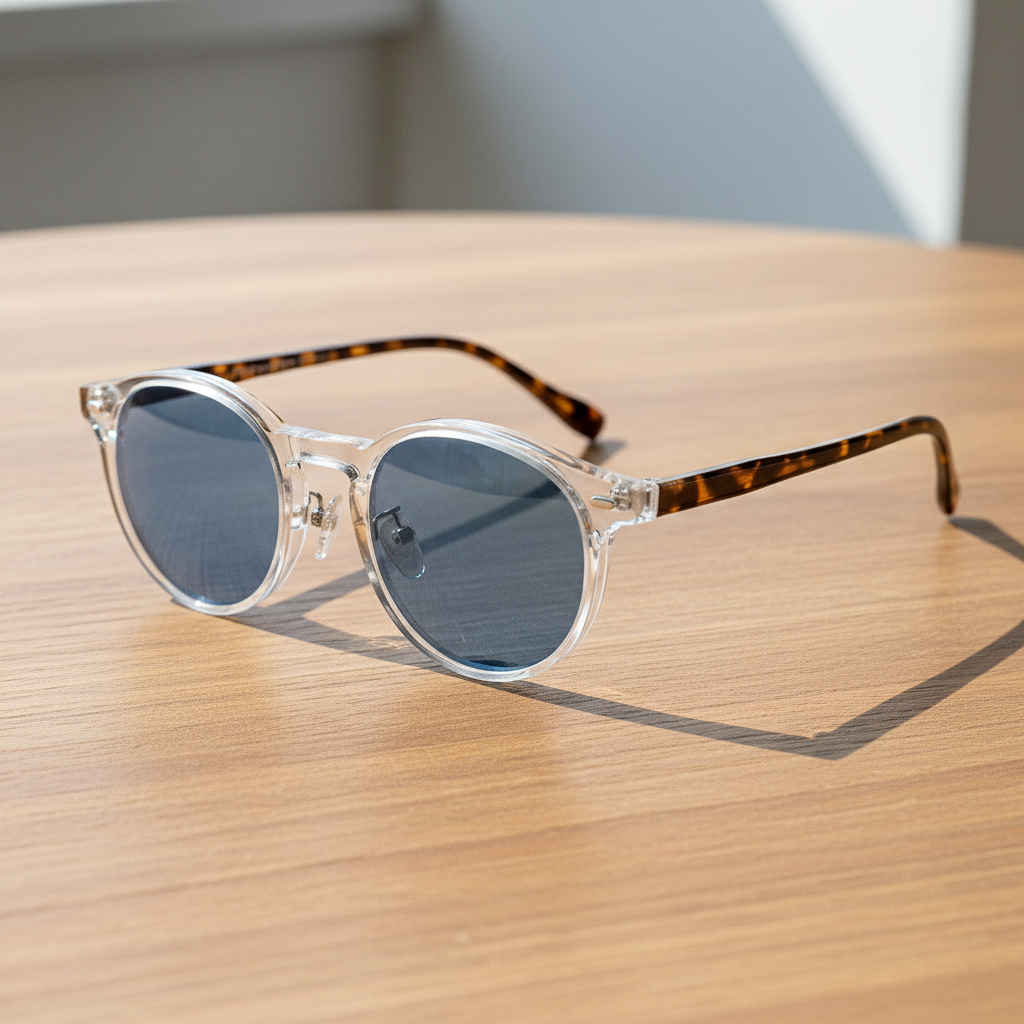 Erin Blue Tinted Lens Sunglasses - Clear Round TR90 Frame - Lifestyle Shot