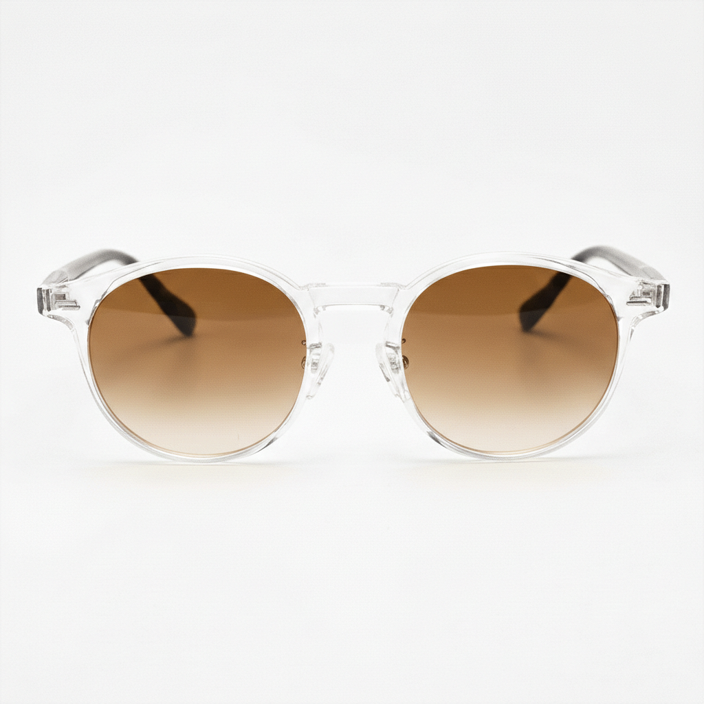 Erin Brown Gradient Lens Sunglasses - Clear Round TR90 Frame - Front View