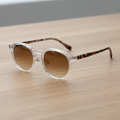 Erin Brown Gradient Lens Sunglasses - Clear Round TR90 Frame - Lifestyle Shot