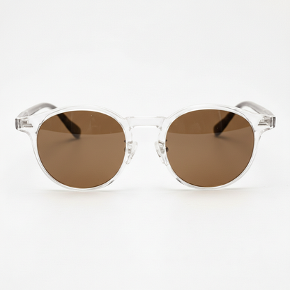 Erin Brown Tinted Lens Sunglasses - Clear Round TR90 Frame - Front View